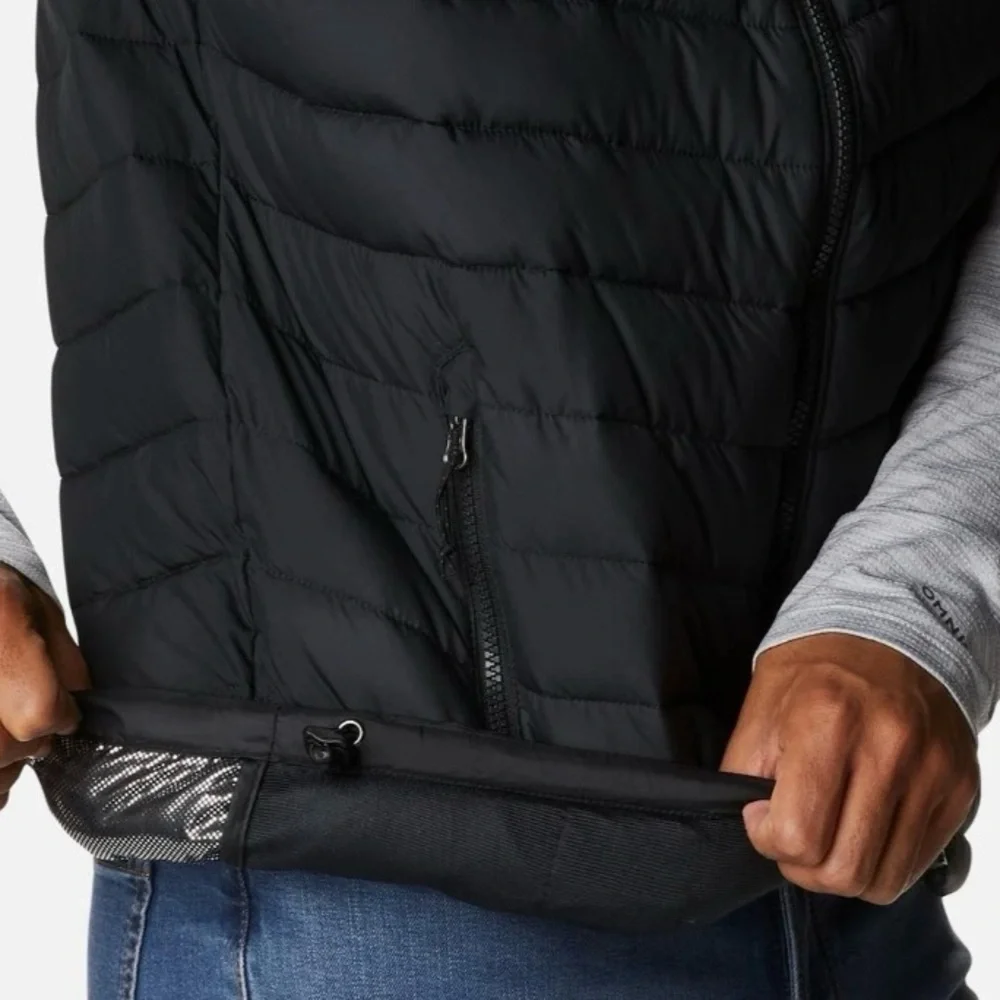 NWT Columbia Men's XXL Black Powder Lite Puffer Vest Omni-Heat Reflective